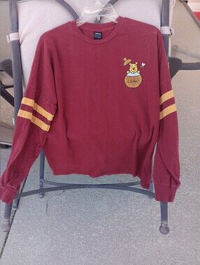 Disney Winnie the Pooh Shirt Womens M Red Hundred Acre Wood Long Sleeve Hunny